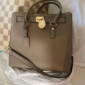 Michael Kors taupe Satchel with Gold Hardware